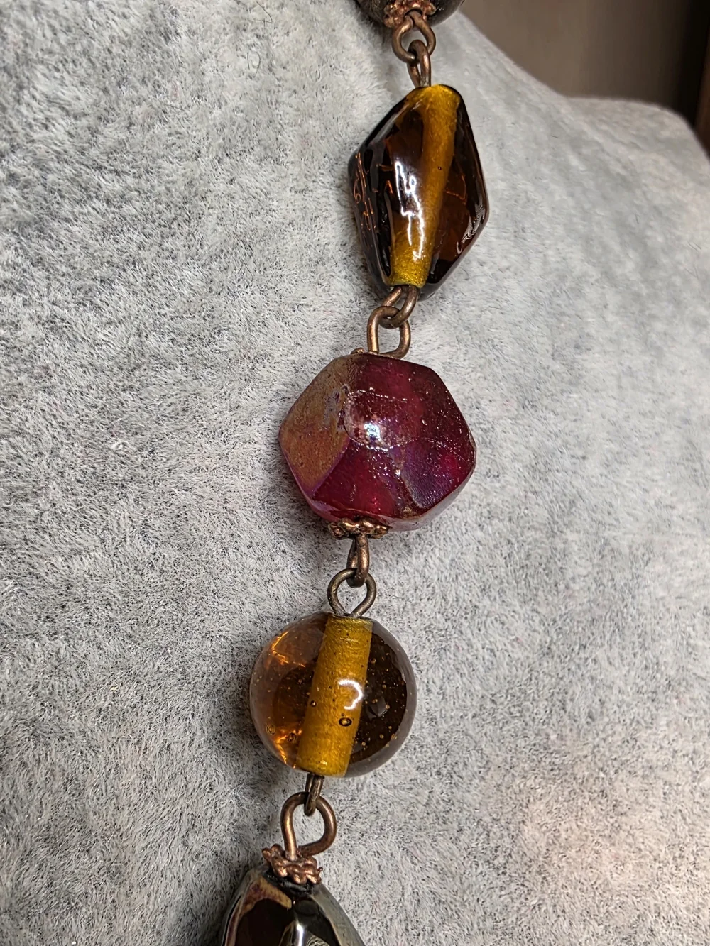 Boho Artisan Glass & Iridescent Tear Drop Y-Necklace